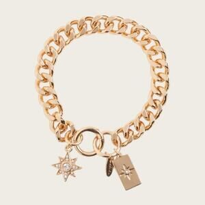 Ettika Gold Charm Bracelet with Star and Tag Pendants